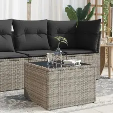 vidaXL szürke polyrattan üveglapos kerti asztal 55 x 55 x 37 cm kerti bútor