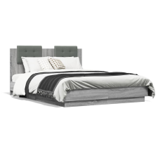 vidaXL szürke sonoma ágykeret fejtámlával és LED-ekkel 120 x 190 cm ágy és ágykellék