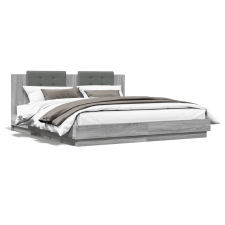 vidaXL szürke sonoma ágykeret fejtámlával és LED-ekkel 200 x 200 cm ágy és ágykellék