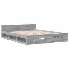 vidaXL szürke sonoma színű szerelt fa ágykeret fiókokkal 135 x 190 cm ágy és ágykellék