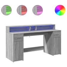 vidaXL szürke sonoma színű szerelt fa íróasztal LED-ekkel 160x55x91 cm (3309434) íróasztal