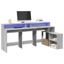 vidaXL szürke sonoma színű szerelt fa LED-es íróasztal 200x104x91 cm bútor