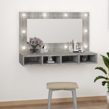 vidaXL szürke sonoma színű tükrös szekrény LED-ekkel 90 x 31,5 x 62 cm fürdőszoba bútor