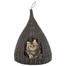 vidaXL szürke természetes fűzfa macskaház párnával és tipi-sátorral játék macskáknak