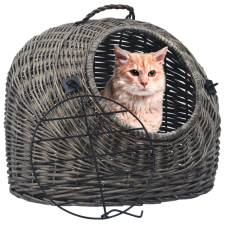 vidaXL Szürke természetes fűzfa macskaszállító kosár 50 x 42 x 40 cm szállítóbox, fekhely macskáknak