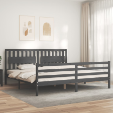 vidaXL szürke tömör fa ágykeret fejtámlával 200 x 200 cm ágy és ágykellék