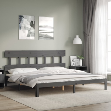 vidaXL szürke tömör fa ágykeret fejtámlával 200 x 200 cm ágy és ágykellék