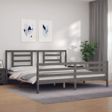 vidaXL szürke tömör fa ágykeret fejtámlával 200 x 200 cm ágy és ágykellék
