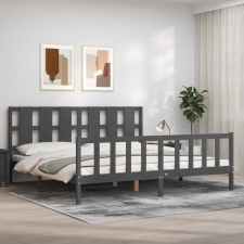 vidaXL szürke tömör fa ágykeret fejtámlával 200 x 200 cm ágy és ágykellék