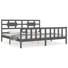 vidaXL szürke tömör fa ágykeret fejtámlával 200 x 200 cm (3192578) ágy és ágykellék