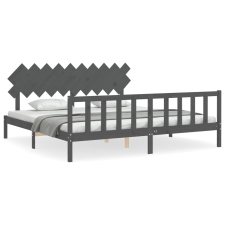 vidaXL szürke tömör fa ágykeret fejtámlával 200 x 200 cm (3193488) ágy és ágykellék