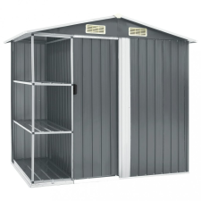 vidaXL szürke vas kerti fészer állvánnyal 205 x 130 x 183 cm kerti tárolás