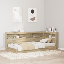 vidaXL Tároló fejtámla polcokkal fejtámlával tárolóval sonoma tölgy 90 cm Faanyag ágy és ágykellék