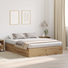 vidaXL Tárolós Ágykeret Kézműves Tölgy 135x190 cm ágy és ágykellék