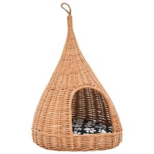 vidaXL természetes fűzfa macskaház párnával és tipi-sátorral 40x60 cm (170777) macskafelszerelés