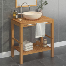 vidaXL tíkfa fürdőszobai pipereszekrény krémszínű márványmosdóval fürdőszoba bútor