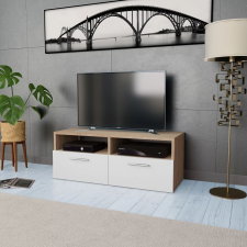 vidaXL tölgyfa/fehér színű faforgácslap TV szekrény 95 x 35 36 cm bútor