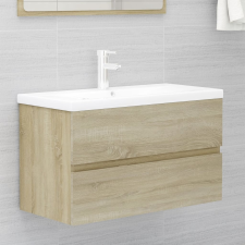 vidaXL tölgyszínű forgácslap mosdószekrény beépített mosdókagylóval fürdőszoba bútor