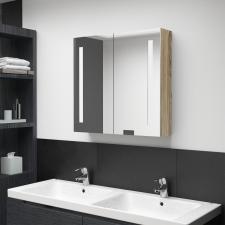 vidaXL tölgyszínű tükrös fürdőszobaszekrény LED világítással 62x14x60 cm fürdőszoba bútor