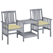 vidaXL tömör akácfa kerti székek teázóasztallal és párnákkal kerti bútor