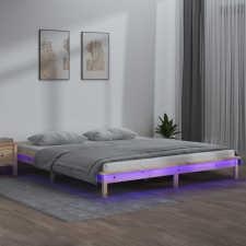 vidaXL tömör fa ágykeret LED-világítással 140 x 190 cm ágy és ágykellék