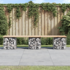 vidaXL tömör fenyőfa gabion kerti pad 203x44x42 cm kerti bútor