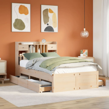 vidaXL tömör fenyőfa könyvespolcos ágy matrac nélkül 135 x 190 cm ágy és ágykellék