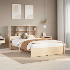 vidaXL tömör fenyőfa könyvespolcos ágy matrac nélkül 160 x 200 cm ágy és ágykellék