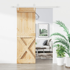 vidaXL tömör fenyőfa tolóajtó fémszerelék szettel 70 x 210 cm építőanyag