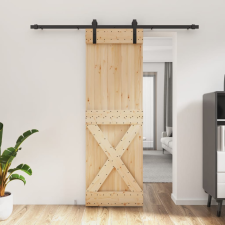 vidaXL tömör fenyőfa tolóajtó fémszerelék szettel 70 x 210 cm építőanyag
