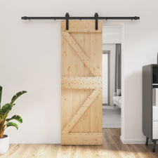 vidaXL tömör fenyőfa tolóajtó fémszerelék szettel 70 x 210 cm építőanyag