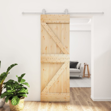 vidaXL tömör fenyőfa tolóajtó fémszerelék-szettel 70 x 210 cm építőanyag