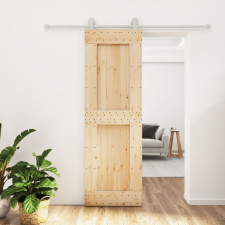 vidaXL tömör fenyőfa tolóajtó fémszerelék-szettel 70 x 210 cm építőanyag