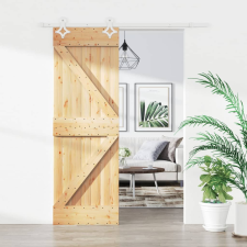 vidaXL tömör fenyőfa tolóajtó fémszerelék-szettel 70 x 210 cm építőanyag