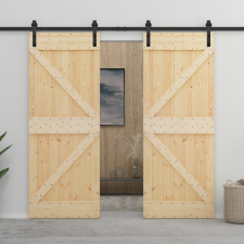 vidaXL tömör fenyőfa tolóajtó fémszerelék szettel 80 x 210 cm építőanyag