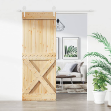 vidaXL tömör fenyőfa tolóajtó fémszerelék szettel 80 x 210 cm építőanyag