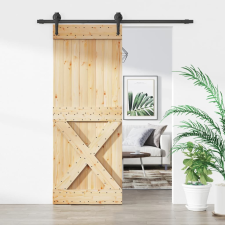 vidaXL tömör fenyőfa tolóajtó fémszerelék szettel 80 x 210 cm építőanyag