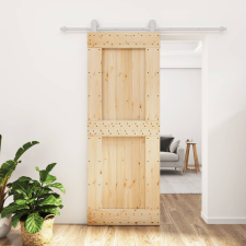 vidaXL tömör fenyőfa tolóajtó fémszerelék szettel 80 x 210 cm építőanyag