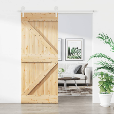 vidaXL tömör fenyőfa tolóajtó fémszerelék szettel 85x210 cm építőanyag
