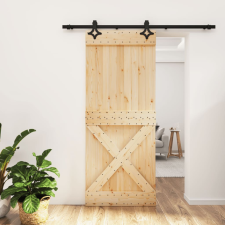 vidaXL tömör fenyőfa tolóajtó fémszerelék szettel 85x210 cm építőanyag