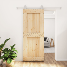 vidaXL tömör fenyőfa tolóajtó fémszerelék szettel 85x210 cm építőanyag