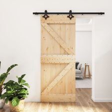 vidaXL tömör fenyőfa tolóajtó fémszerelék szettel 85x210 cm építőanyag