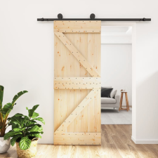 vidaXL tömör fenyőfa tolóajtó fémszerelék szettel 85x210 cm építőanyag
