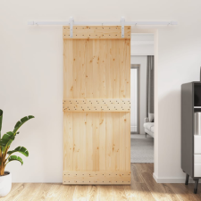 vidaXL tömör fenyőfa tolóajtó fémszerelék szettel 90 x 210 cm építőanyag