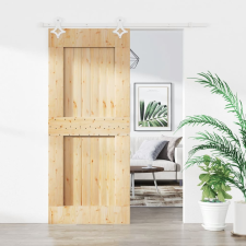 vidaXL tömör fenyőfa tolóajtó fémszerelék szettel 90 x 210 cm építőanyag