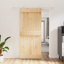 vidaXL tömör fenyőfa tolóajtó fémszerelék szettel 90 x 210 cm építőanyag