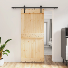 vidaXL tömör fenyőfa tolóajtó fémszerelék szettel 90 x 210 cm építőanyag