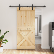 vidaXL tömör fenyőfa tolóajtó fémszerelék szettel 90 x 210 cm építőanyag