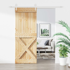 vidaXL tömör fenyőfa tolóajtó fémszerelék szettel 90 x 210 cm építőanyag