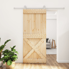 vidaXL tömör fenyőfa tolóajtó fémszerelék szettel 90 x 210 cm építőanyag